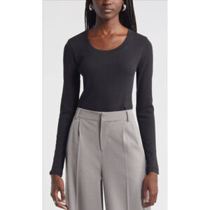 Nordstrom Women's Stretch Pima Cotton Long Sleeve T-Shirt Black Small